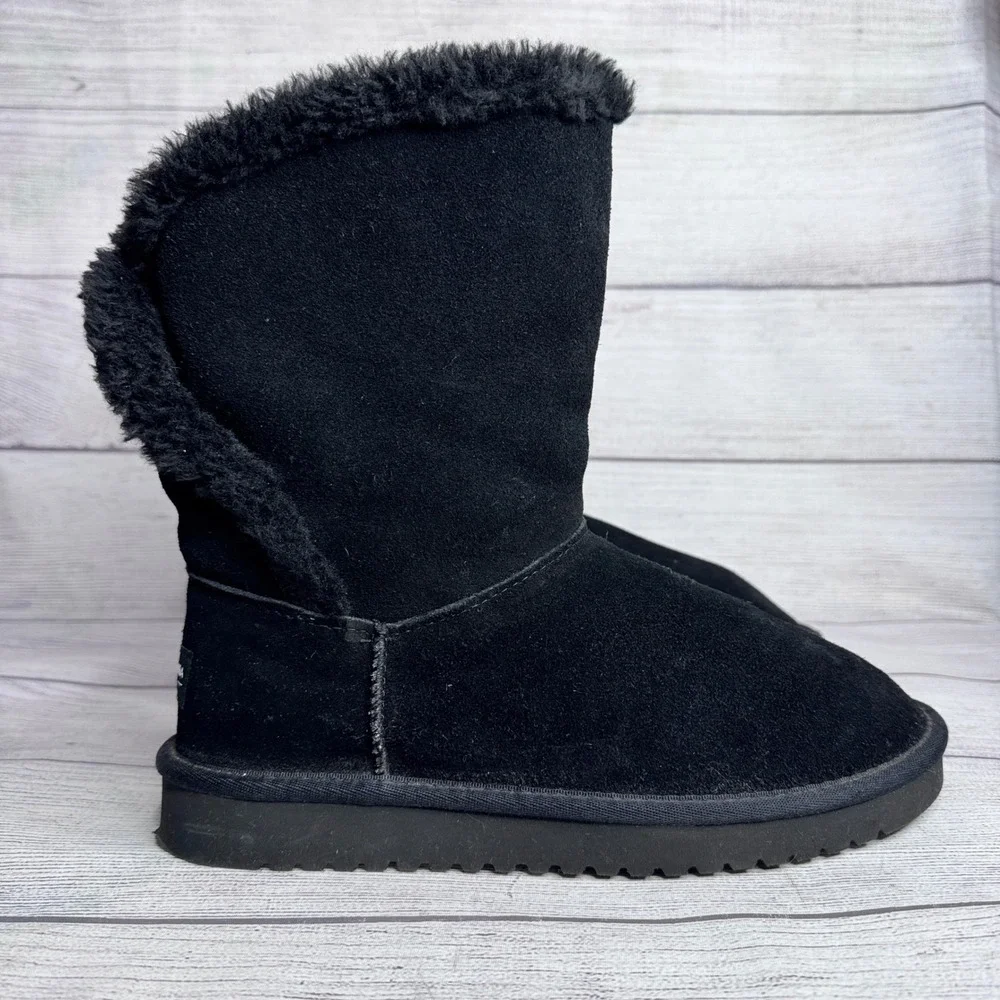 Koolaburra by‎ UGG Victoria Short Black Suede Faux Fur Boots Mens 9 Womens 11